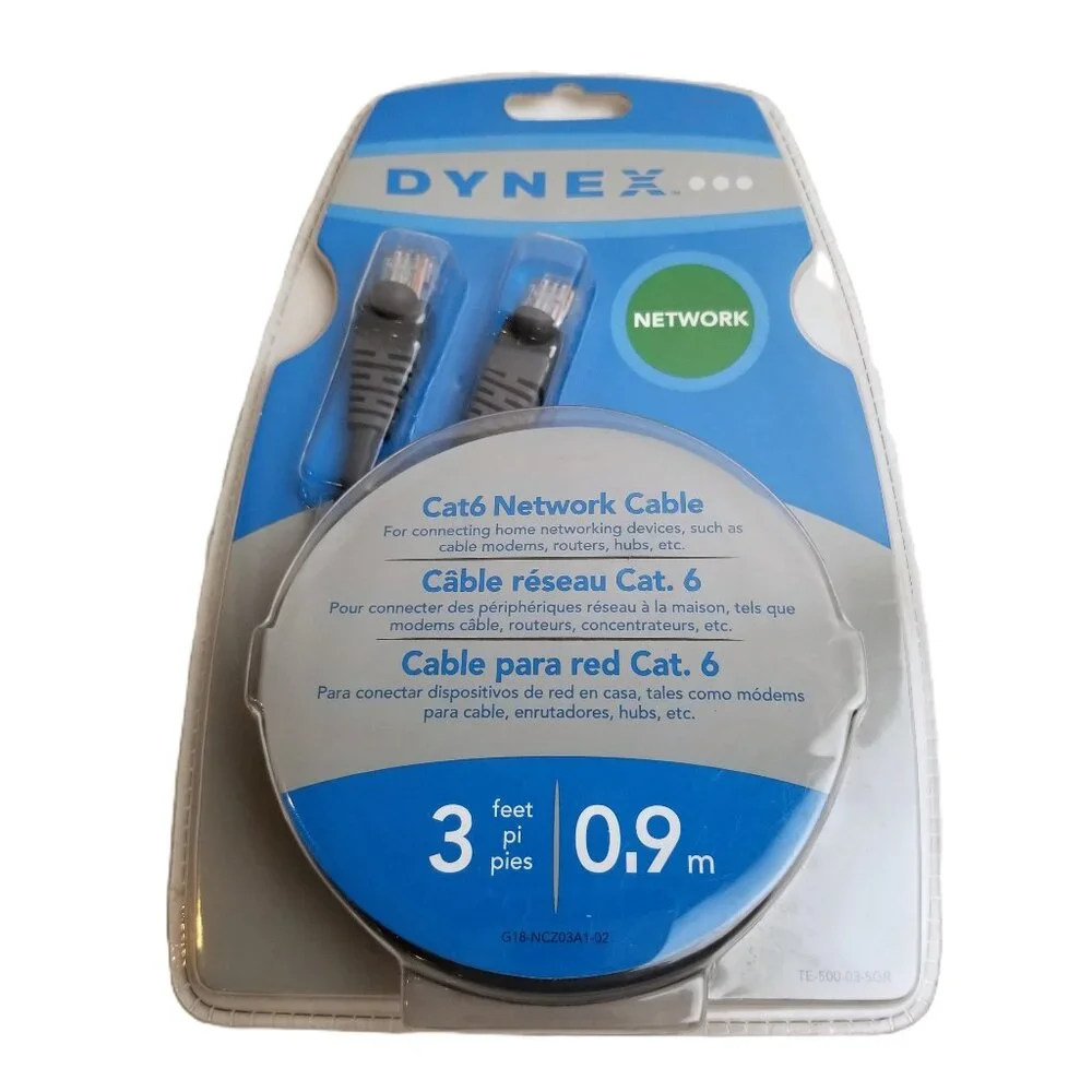 Dynex Cat6 Ethernet Cable 3 ft RJ45 Network 10/100/1000 Sealed